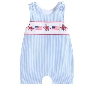 Boys Smocked Jon Jon Romper 4Th of July 6M 24M